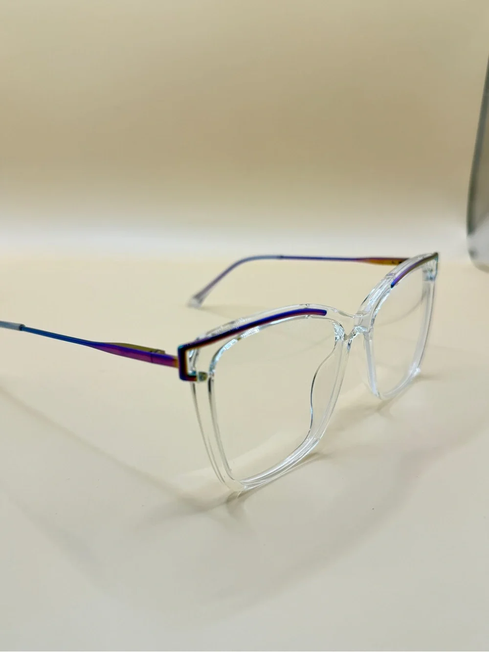 Zeelool Clear Square Blue Light Glasses with Rainbow Accents, No prescription